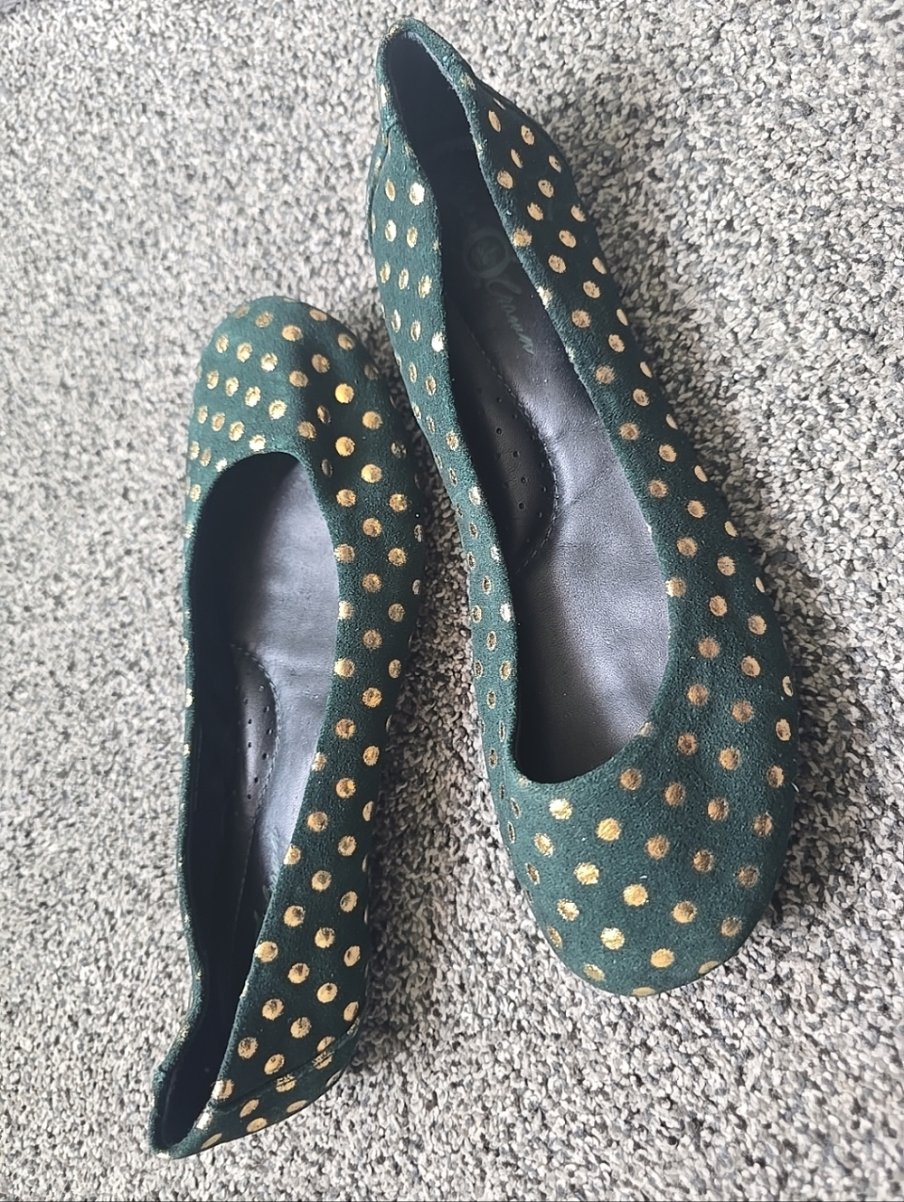 Born Crown Ballet Flats Womens 6 DarkGreen Suede Gold Spotted Round Toe Slip On - Picture 3 of 11